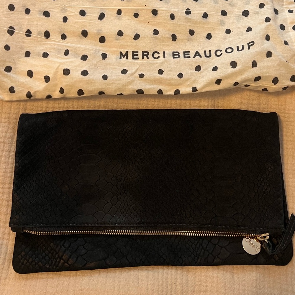 Clare V Cream Polka Dot Drawstring Dust Bag with Black Print